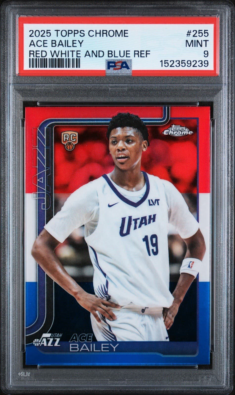 2025 Topps Chrome - Ace Bailey #255 Red White & Blue Refractor (RC). PSA 9 MINT