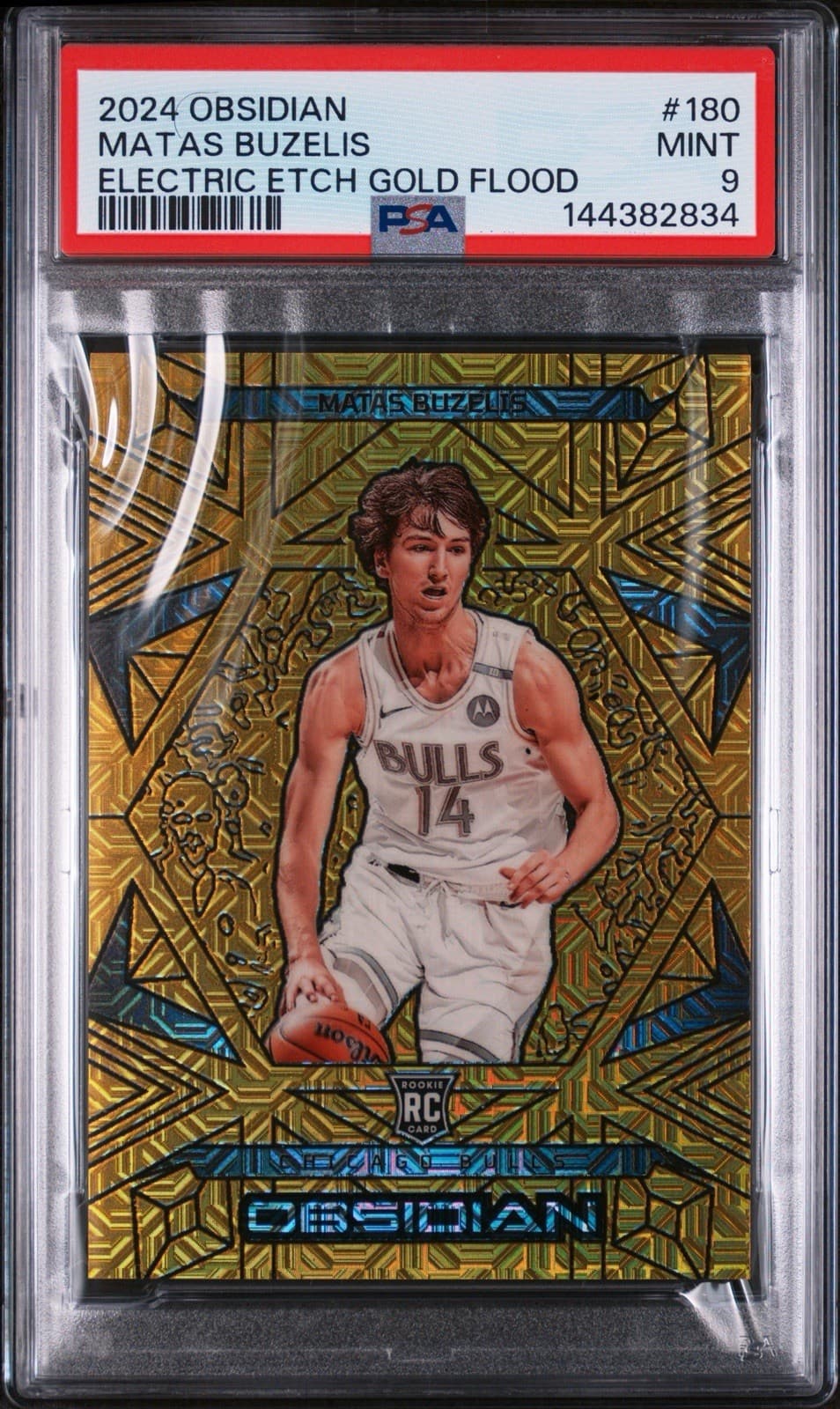 2024 Obsidian Matas Buzelis (RC) #180 Electric Etch Gold Flood 01/10. PSA 9 MINT